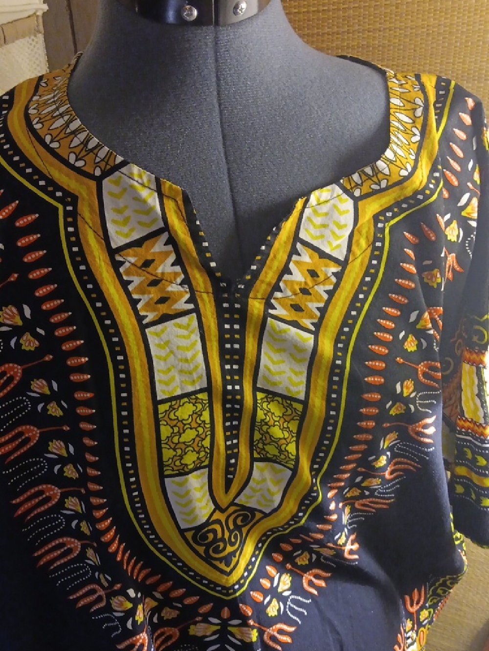 Women's Black + Yellow Patterned Dashiki Tunic Top